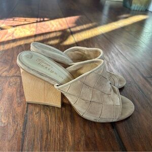 Bettye Muller Suede Chunky Slip On Heels